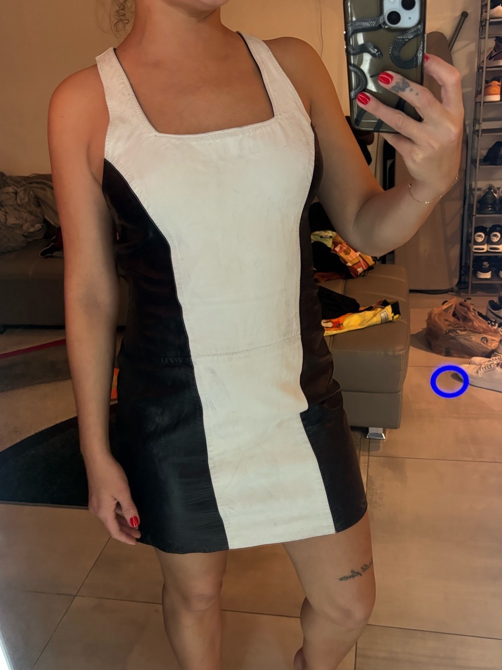 Colorblock Black and White Square Neck Mini Dress